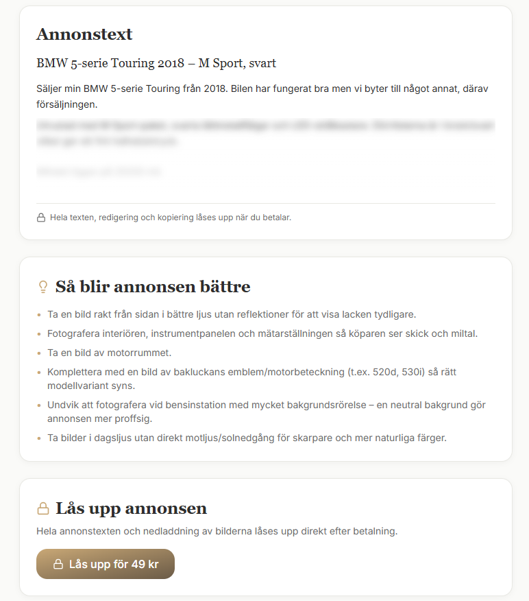 Redigerbar annonstext skapad i SellPilot